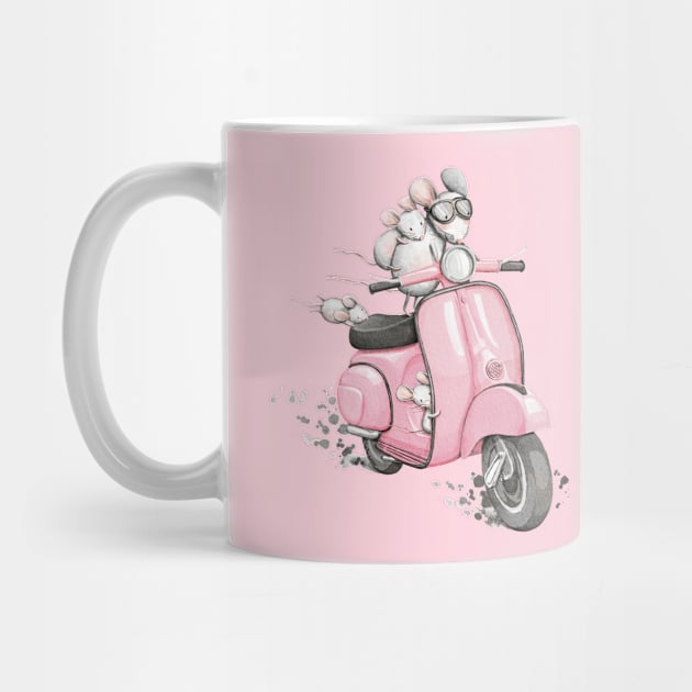 Mice with a classic vintage scooter. by Magic Mouse Illustration